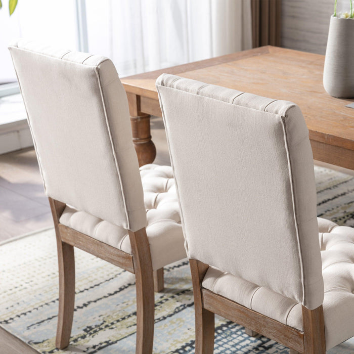 Mid-Century Wooden Frame Linen Fabric Tufted Upholstered Dining Chair,Set of 2,Cream