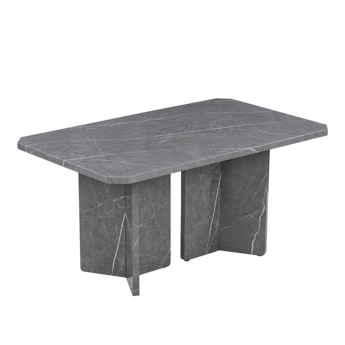 6-PieceModern Style Dining Set with Faux Marble Table and 4 Upholstered Dining Chairs & 1 Bench (Gray)