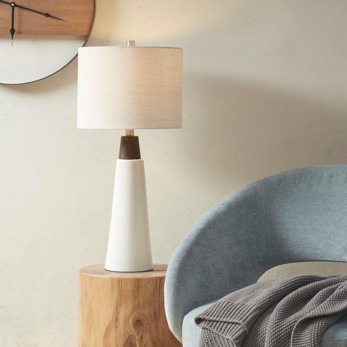 Tristan Triangular Ceramic and Wood Table Lamp