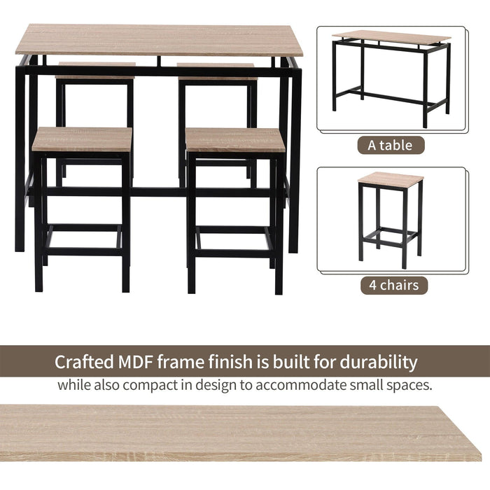 5-Piece Kitchen Counter Height Table Set, Industrial Dining Table with 4 Chairs (Oak)