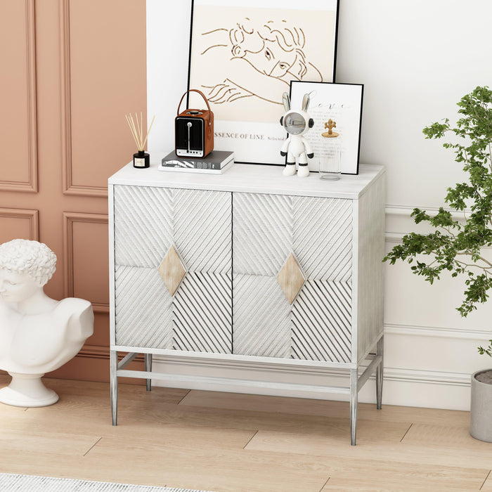 31.50"Modern 2 Door Wooden Cabinet with Featuring Two-tierStorage, for Office, Dining Room and Living Room, White Washed