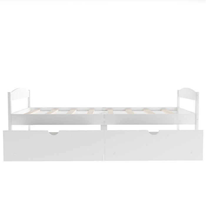 Twin size platform bed, with two drawers, white