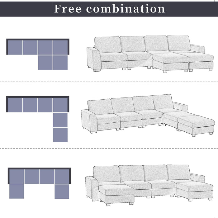 3 Pieces U shaped Sofa with Removable Ottomans