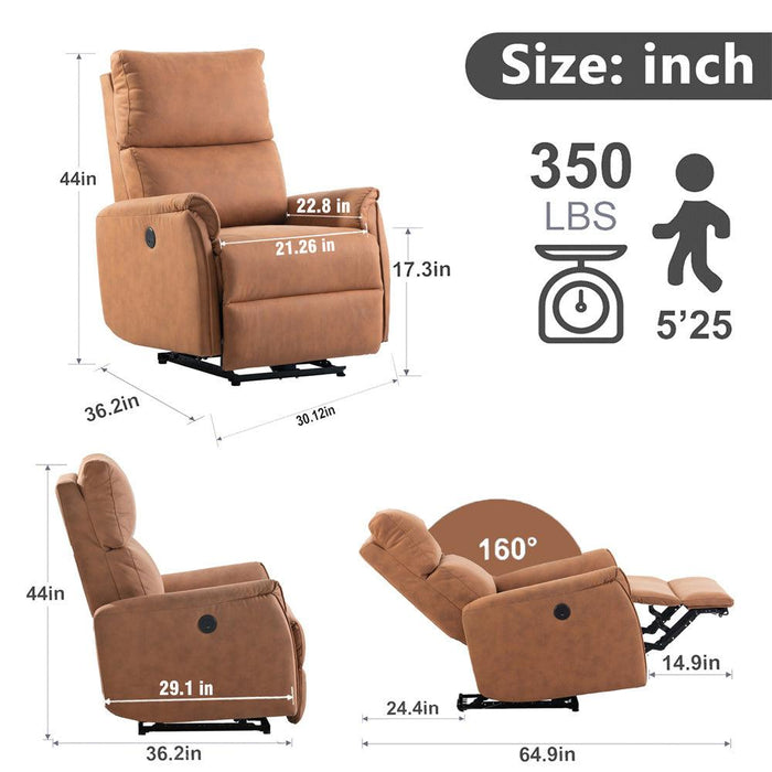 Electric Power Recliner Chair Fabric, Reclining Chair for Bedroom Living Room,Small Recliners Home Theater Seating, with USB Ports,Recliner for small spaces