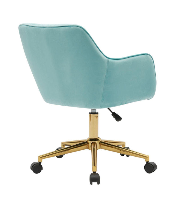 Modern Velvet Fabric Material Adjustable Height 360 revolving Home Office Chair with Gold Metal Legs and Universal Wheels for Indoor,Aqua Light Blue