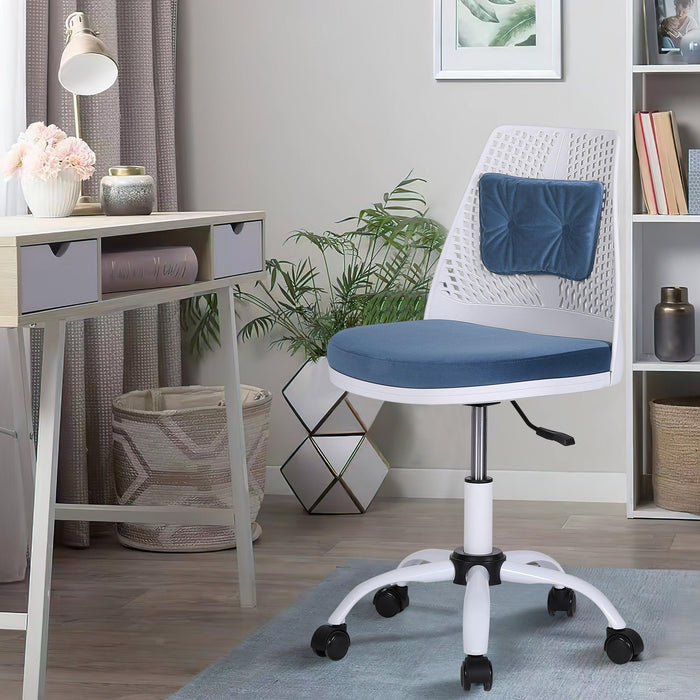 Office Task Desk Chair Swivel Home Comfort Chairs,Adjustable Height with ample lumbar support,White+Blue