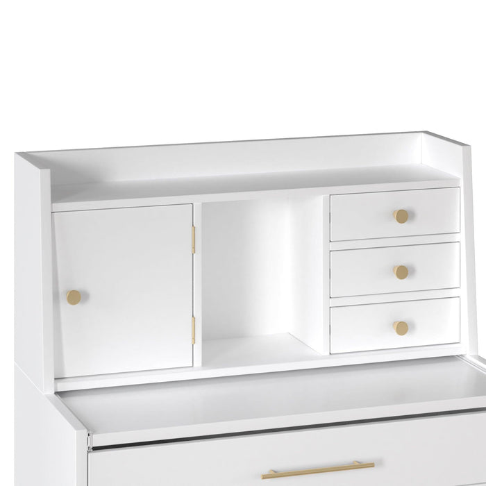 Vanity Makeup Table with Mirror and Retractable Table,Storage Dresser for Bedroom with 7 Drawers and HiddenStorage,White