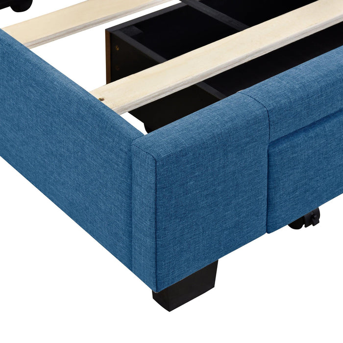 Queen SizeStorage Bed Linen Upholstered Platform Bed with 3 Drawers (Blue)