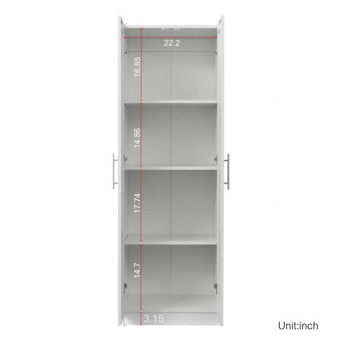 High wardrobe and kitchen cabinet with 2 doors and 3 partitions to separate 4Storage spaces, White