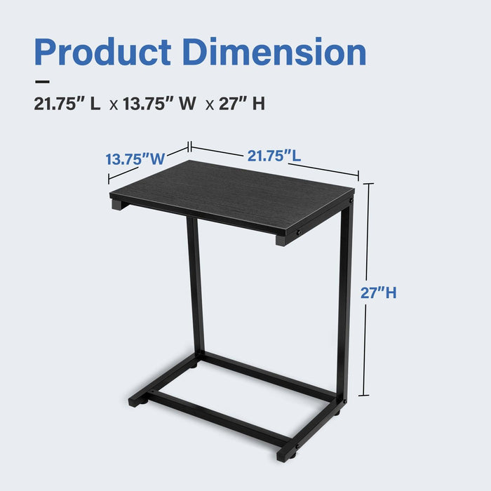 C Shaped Sofa Side End Table with Hardwood Surface, 13.75" D x 21.75" W x 27" H, Black