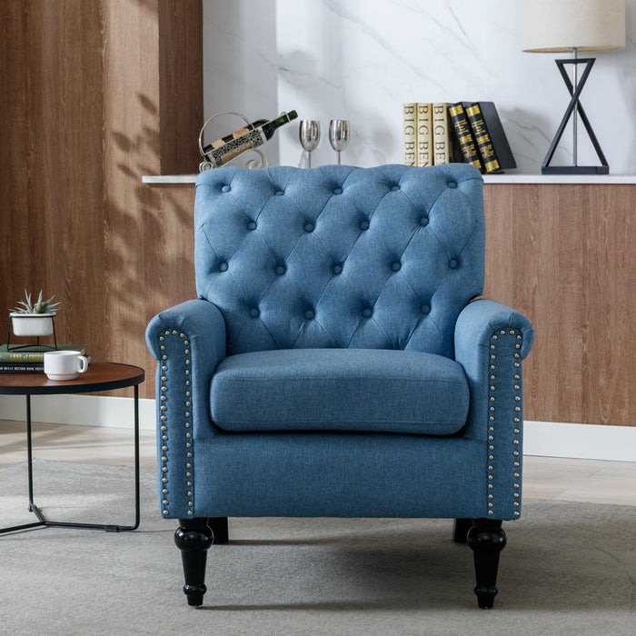 Accent Chairs for Bedroom, MidcenturyModern Accent Arm Chair for Living Room, Linen Fabric Comfy Reading Chair, Tufted Comfortable Sofa Chair, Upholstered Single Sofa, Blue