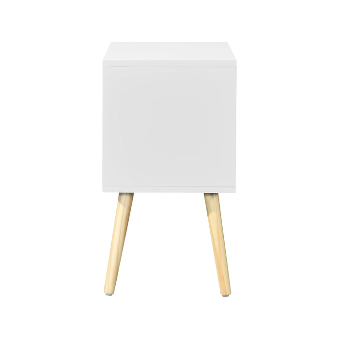 Side Table with 2 Drawer and Rubber Wood Legs, Mid-CenturyModernStorage Cabinet for Bedroom Living Room Furniture, White