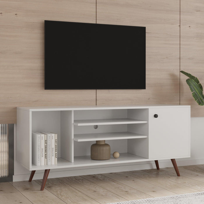 TV Stand Use in Living Room Furniture with 1Storage and 2 shelves Cabinet, high quality particle board,White