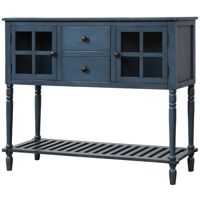 Sideboard Console Table with Bottom Shelf, Farmhouse Wood/Glass BuffetStorage Cabinet Living Room (Antique Navy)