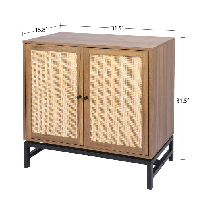 Natural rattan，2 door cabinet，with 1 Adjustable Inner Shelves，rattan，AccentStorage Cabinet