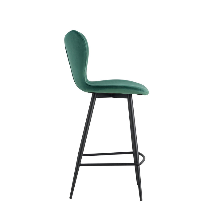 Dark Green Velvet Chair Barstool Dining Counter Height Chair Set of 2