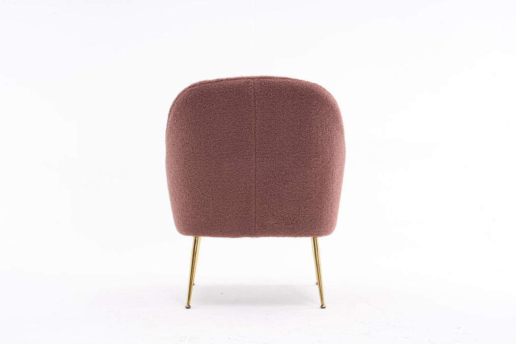 Modern Soft Teddy fabric Red Ergonomics Accent Chair Living Room Chair Bedroom Chair Home Chair With Gold Legs And Adjustable Legs For Indoor Home