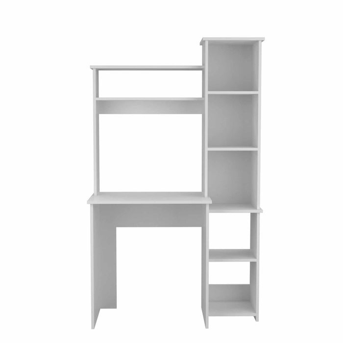 Marston 6-Shelf Writing Desk with Built-in Bookcase White