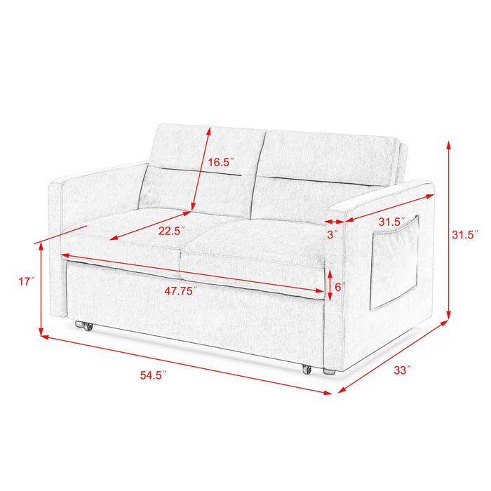 Loveseats Sofa Bed with Pull-out Bed，Adjsutable Back and Two Arm Pocket，Beige （54.5“x33”x31.5“）