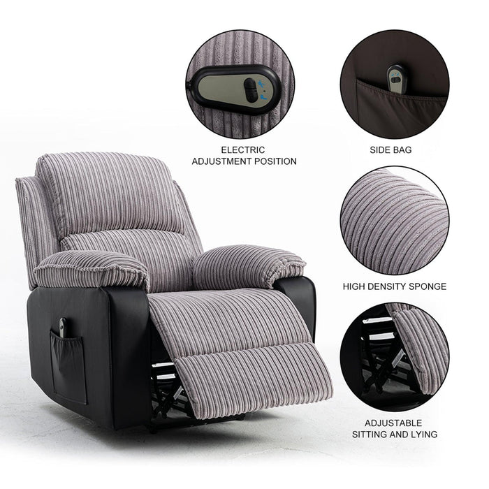 Grey Fabric Recliner Chair  Theater Single Recliner Thick Seat and Backrest, suitable for living room, side bags Electric sofa chair, electric remote control.The angle can adjust freely