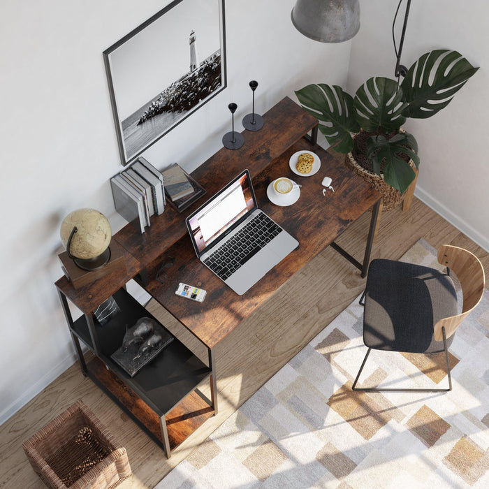 Computer Desk withStorage Shelves（Rustic Brown+Black）