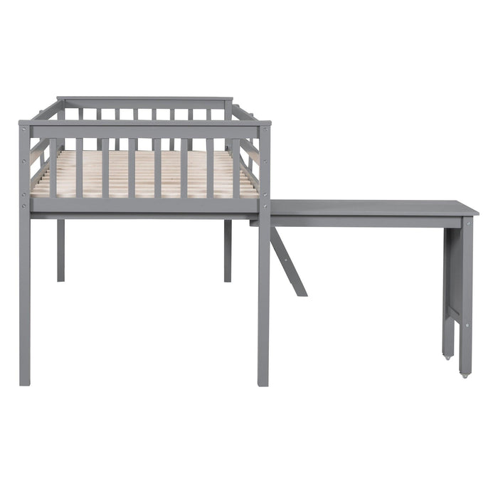 Twin Size Loft Bed With Removable Desk and Cabinet, Gray