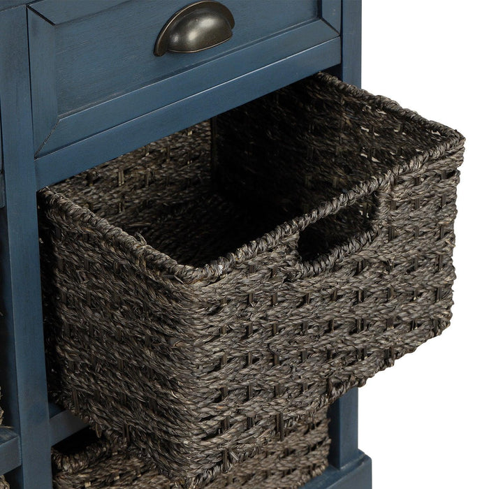 RusticStorage Cabinet with Two Drawers and Four  Classic Rattan Basket for Dining Room/Entryway/Living Room (Antique Navy)