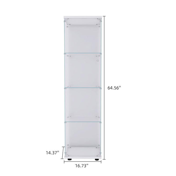 Glass Display Cabinet 4 Shelves with Door, Floor Standing Curio Bookshelf for Living Room Bedroom Office, 64.56” x 16.73”x 14.37”, White