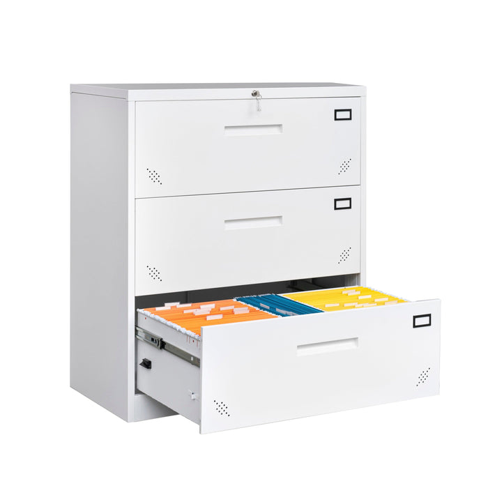 3 Drawer Lateral Filing Cabinet for Legal/Letter A4 Size, Large Deep Drawers Locked by Keys, Locking Wide File Cabinet for Home Office, Metal Steel