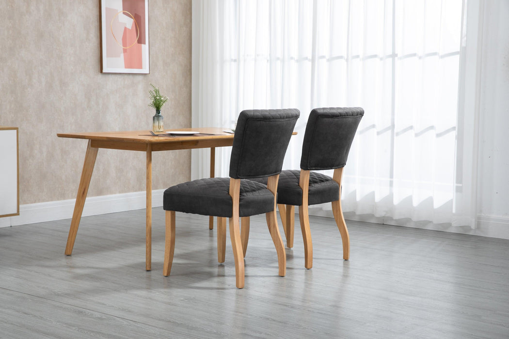 Upholstered Diamond Stitching Leathaire Dining Chair with Solid Wood Legs Gray