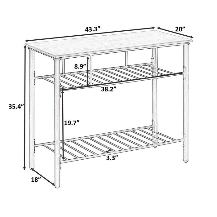 Rustic Farmhouse Counter Height Dining Kitchen Kitchen Island Prep Table, KitchenStorage Rack with Worktop and 2 Shelves,Faux-Marble, White