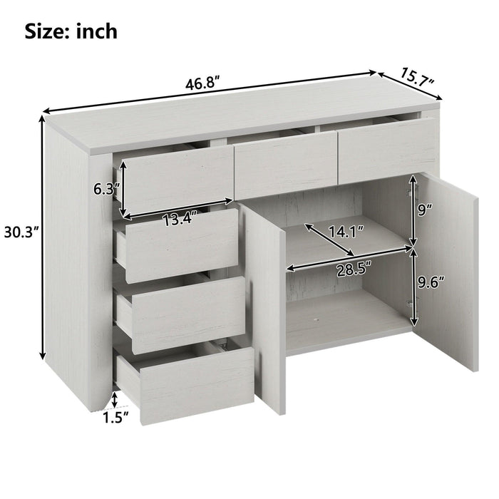 Simple Style Manufacture Wood Dresser with Wood Grain Sticker Surfaces Six Drawers and Two Level Cabinet LargeStorage Space for Living Room Bedroom Guest Room Children’s Room, Stone Gray