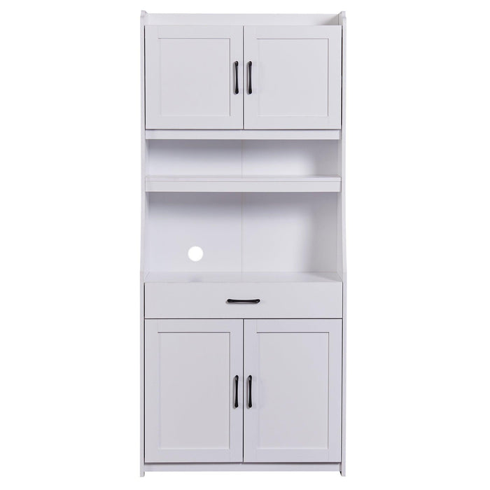 One-body Style Pantry Cabinet Kitchen Living Room Dining RoomStorage Buffet with Doors, Adjustable Shelves (White)