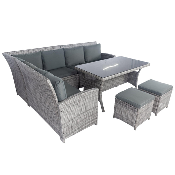 6 Pieces PE Rattan sectional Outdoor Furniture Cushioned Sofa Set with 2Storage Under Seat Grey