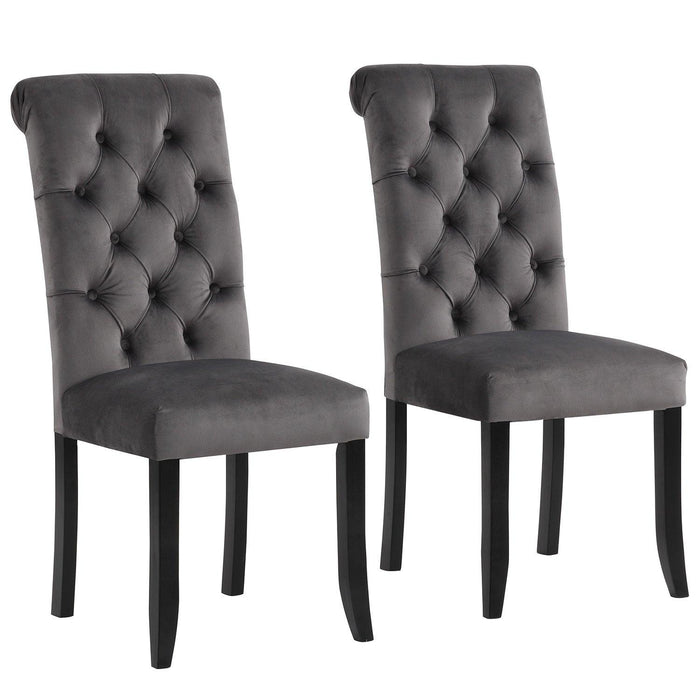 Classic Fabric Tufted Dining Chair with Wooden Legs - Set of 2