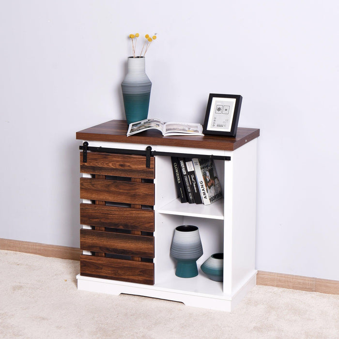 Living Room Wooden WhiteStorage Cabinet with Barn Door 31.5 x 15.35 x 32 inch