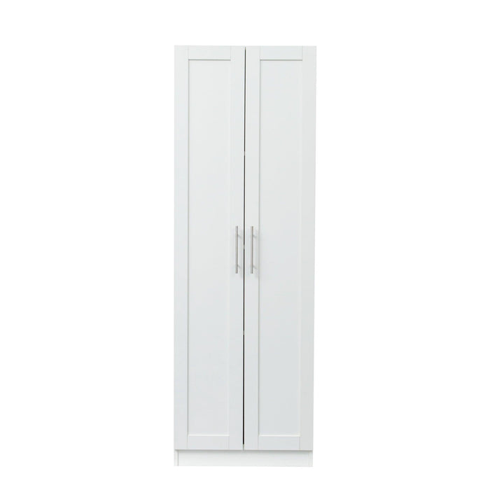 High wardrobe and kitchen cabinet with 2 doors and 3 partitions to separate 4Storage spaces, White