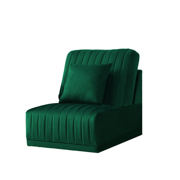 The green sofa without armrests is not sold separately and needs to be combined with other parts or multiple seats.