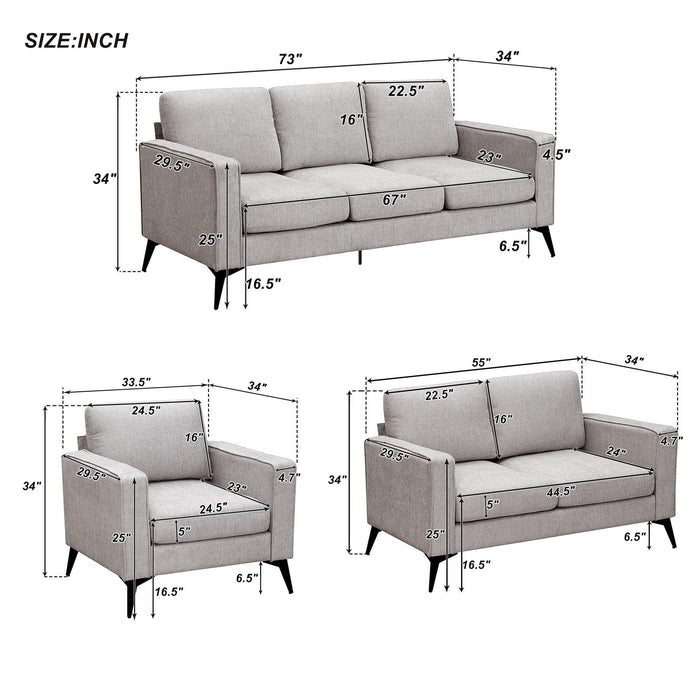 Modern 3-Piece Sofa Sets with Sturdy Metal Legs,Chenille Upholstered Couches Sets Including 3-Seat Sofa, Loveseat and Single Chair for Living Room Furniture Set (1+2+3 Seat)