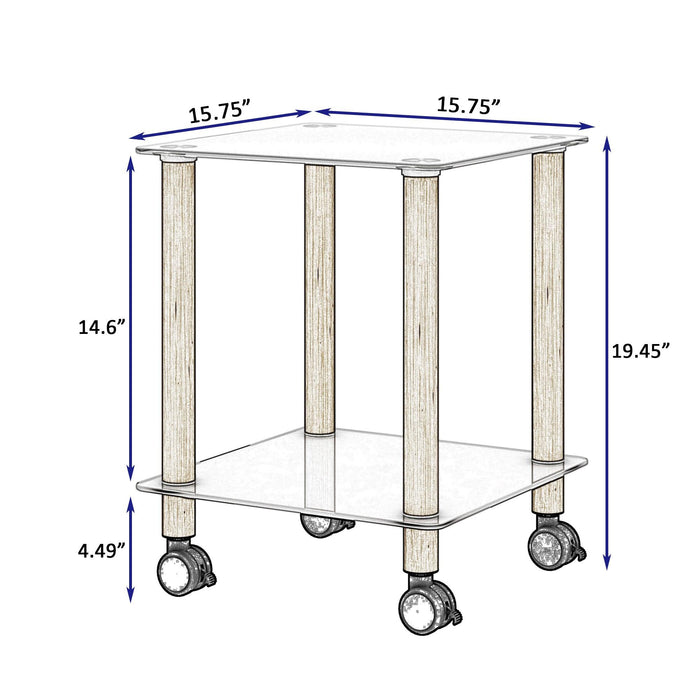 1-Piece White+Oak Side Table , 2-Tier Space End Table ,Modern Night Stand, Sofa table, Side Table withStorage Shelve