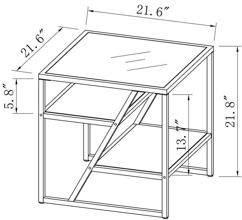 Black Side Table, End Table withStorage Shelf, Tempered Glass Coffee Table with Metal Frame for Living Room&Bed Room