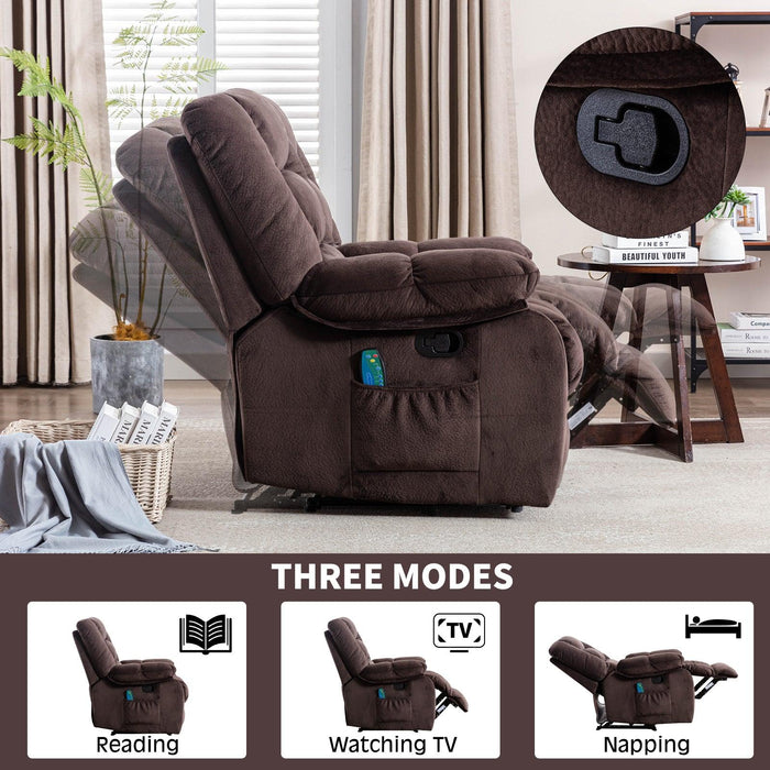 Overstuffed Massage Recliner Chairs with Heat and Vibration, Soft Fabric Single Manual Reclining Chair for Living Room Bedroom  (Brown)