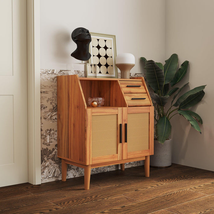 Farmhouse Sideboard Buffet AccentStorage Cabinet, with Rattan Doors and drawers, for Hallway, Entryway, Dining Room, or Living Room