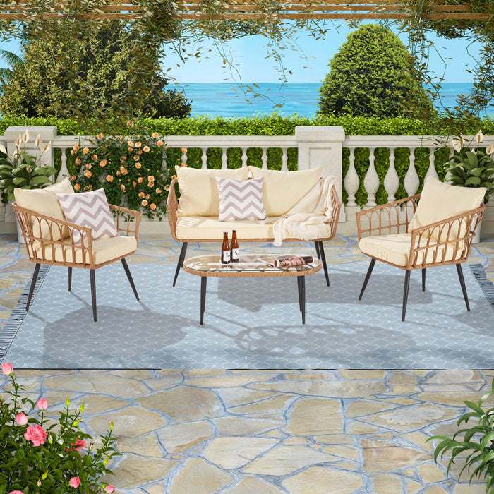 Outdoor Garden Rattan Furniture Sofa Set 3 Pieces Sofa And 1 Piece Table