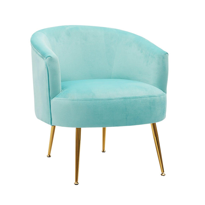 Velvet Accent Armchair Tub Chair With Gold Metal Legs, Cyan Blue