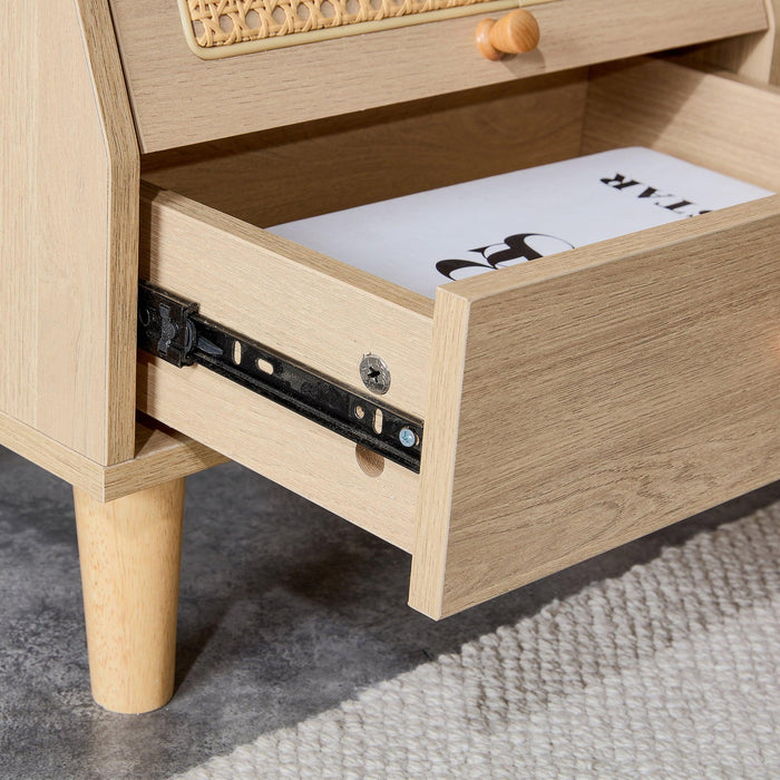 Modern simpleStorage cabinet MDF Board bedside cabinet Japanese rattan bedside cabinet Small household furniture bedside table.Applicable to dressing table in bedroom, porch, living room.2 Drawers