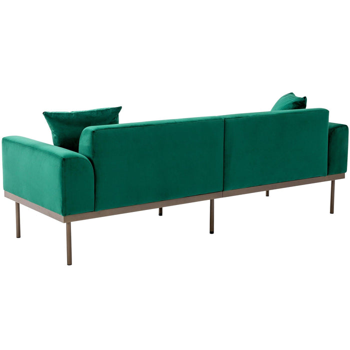 Modern Velvet Sofa with Metal Legs,Loveseat Sofa Couch with Two Pillows for Living Room and Bedroom, Green