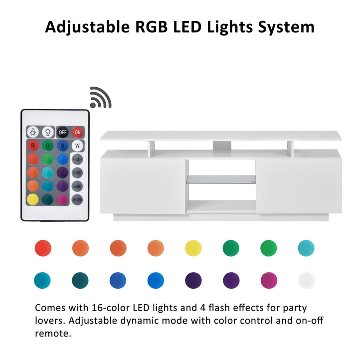 Modern TV Stand for TVs up to 65inches with LED lights, 16 Colors, for Livingroom, Bedroom, White