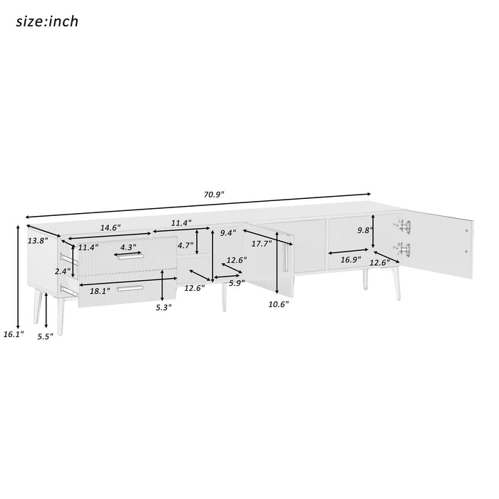 Modern TV Stand with 5 Champagne legs - Durable, stylish, spacious, versatileStorage TVS up to 77" (White)