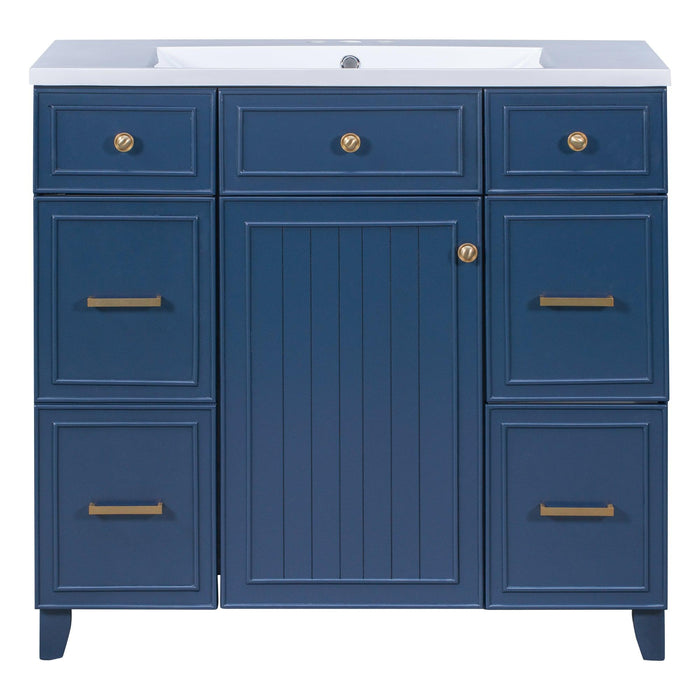 36" Bathroom Vanity Cabinet with Sink Top Combo Set, Navy Blue，Single Sink，Shaker Cabinet with Soft Closing Door and Drawer